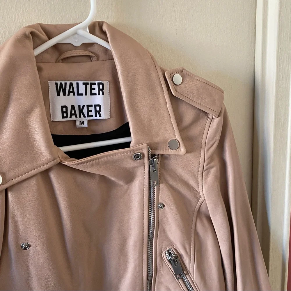 Walter Baker Ballet Pink Lamb Leather Moto Jacket